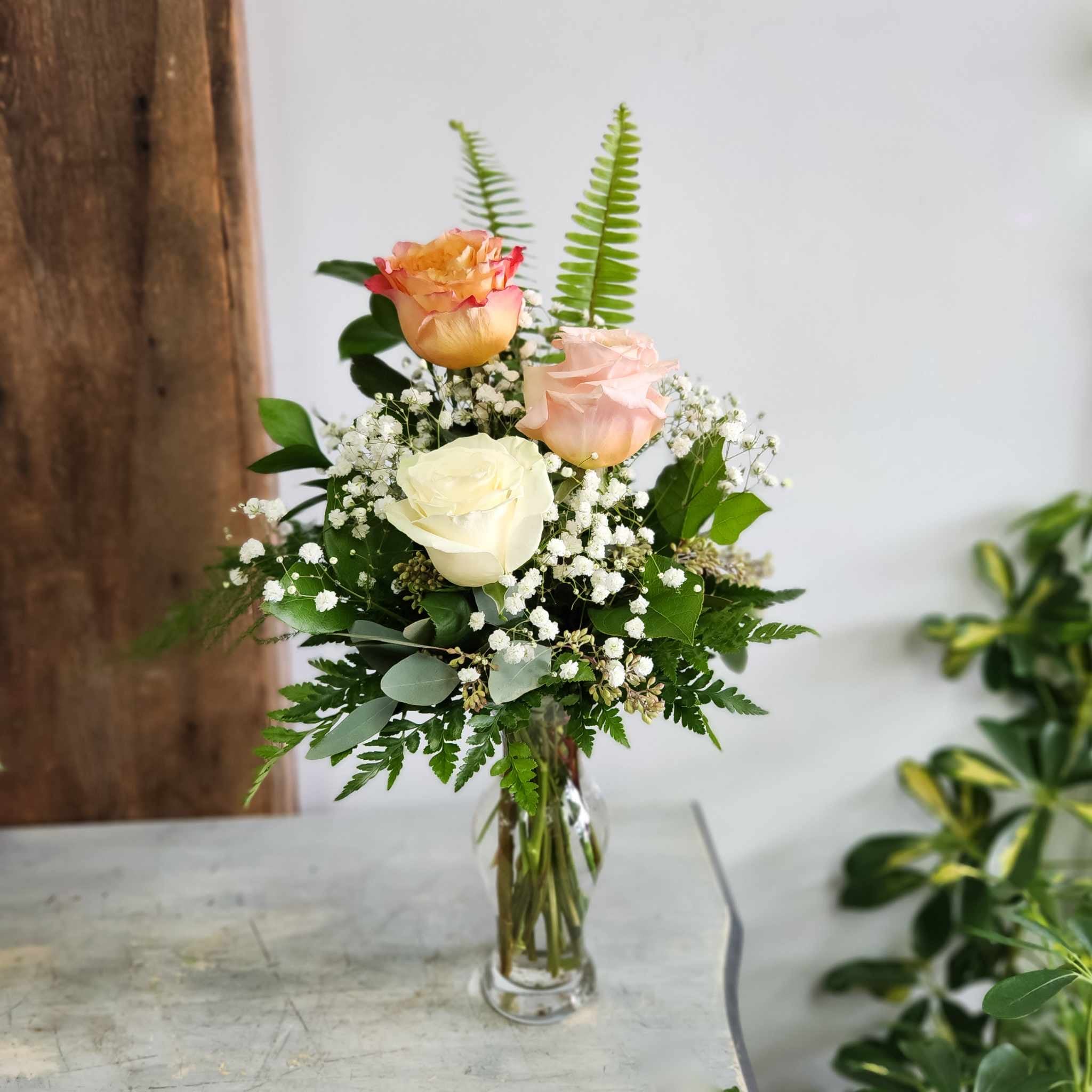 Three Roses in Vase