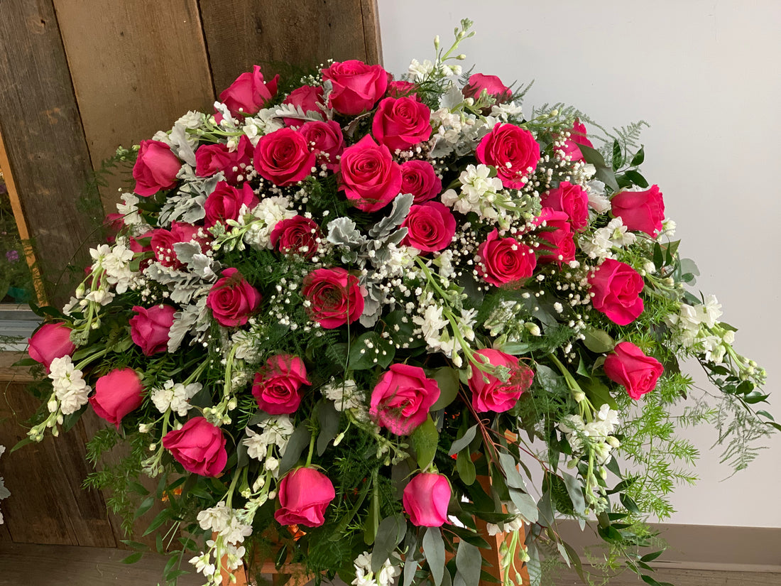 Mostly Roses Casket Spray (for display on an open casket)