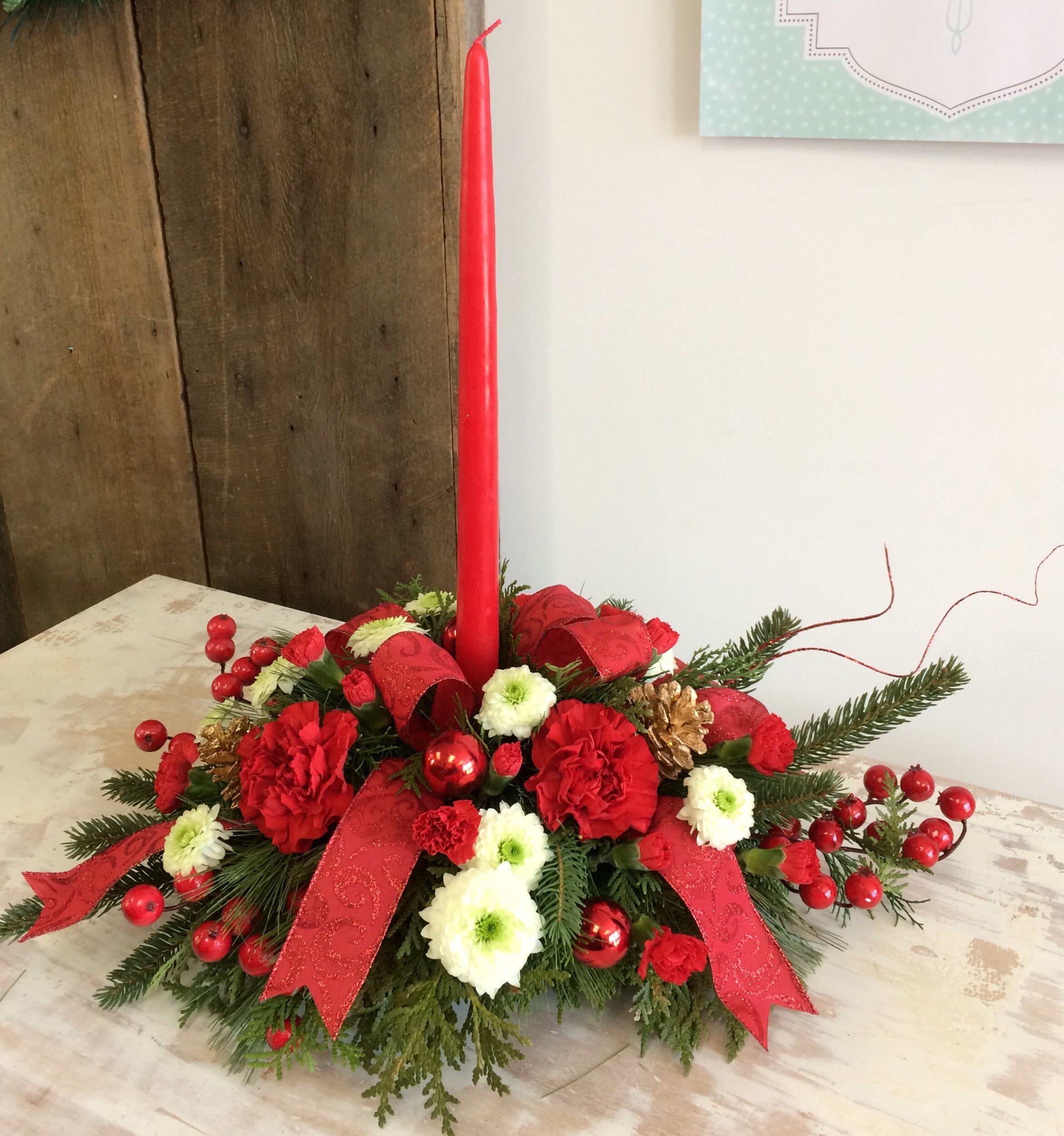 Christmas Joy ~ Single Candle Centerpiece