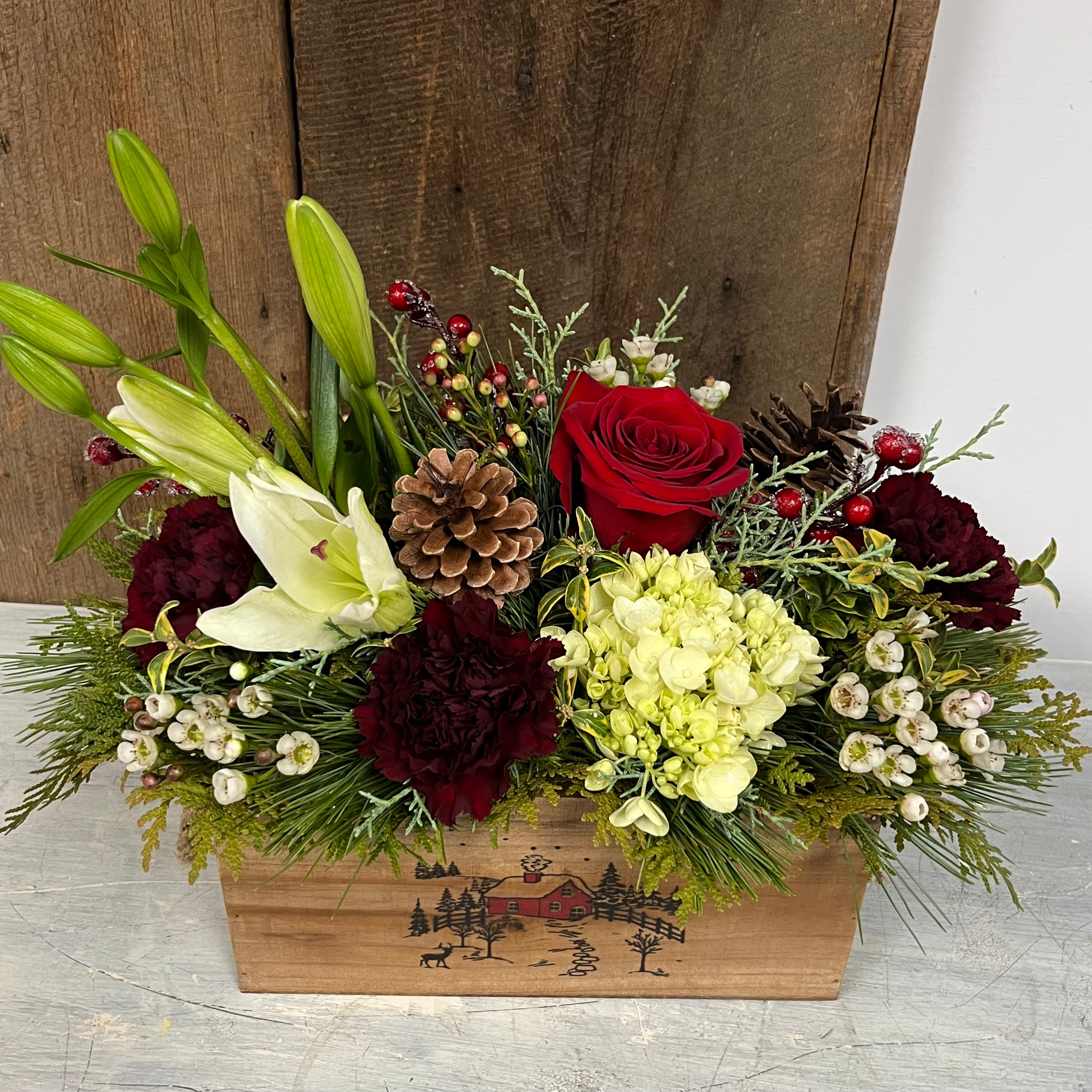 Floral Winter Box Centrepiece (Small Box)