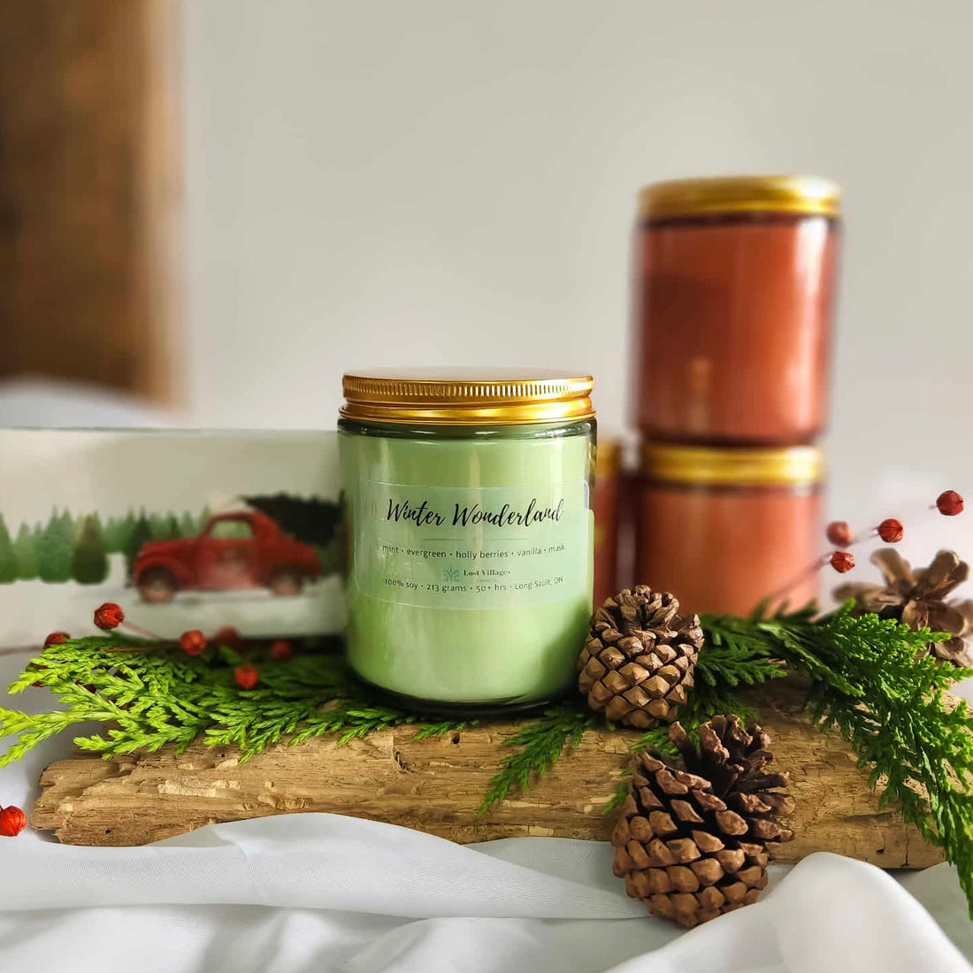 Candle -Winter Wonderland ~ mint, evergreen, holly berries, vanilla &amp; musk