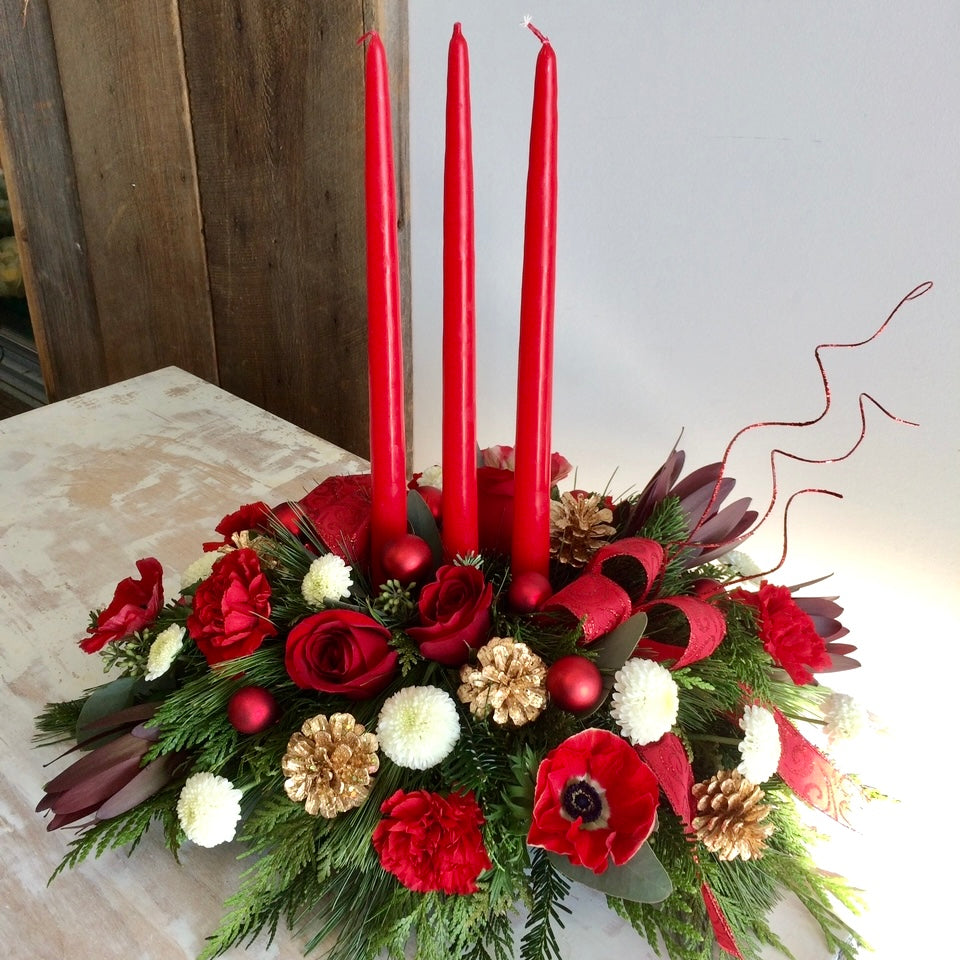 Christmas Elegance ~ Triple Candle Centerpiece