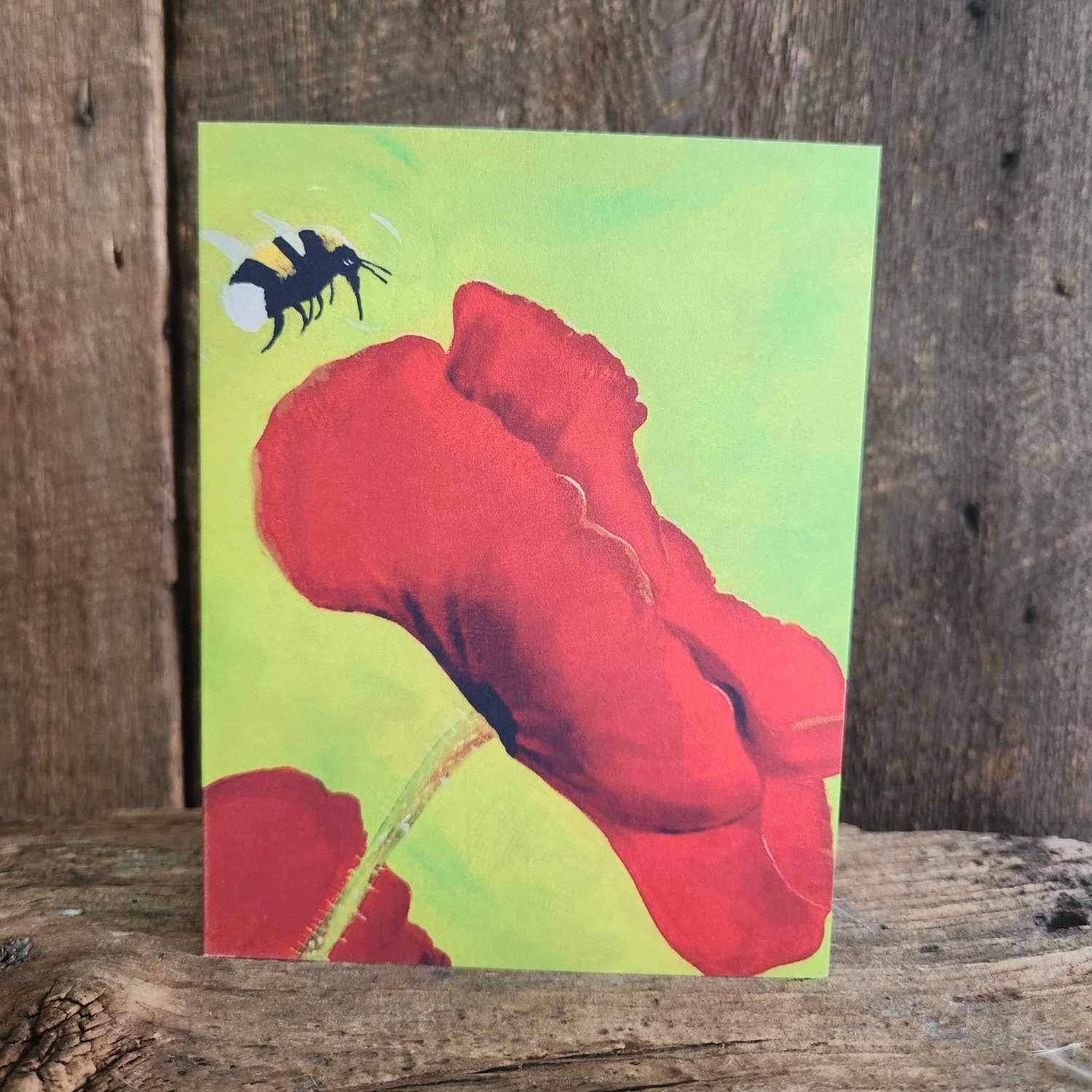 Floral Card ~ Red Poppy with Bee