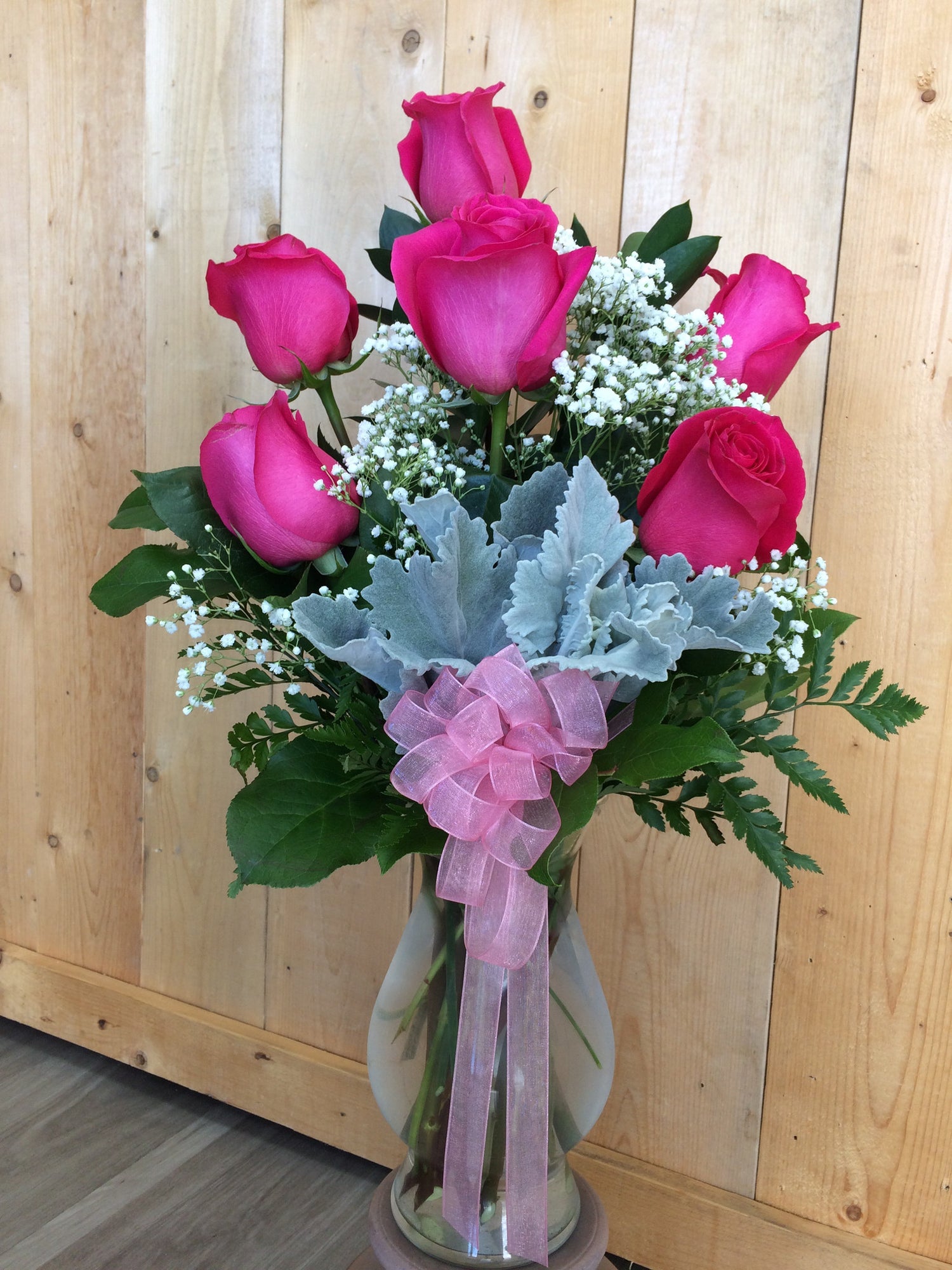 Half Dozen Roses in Vase