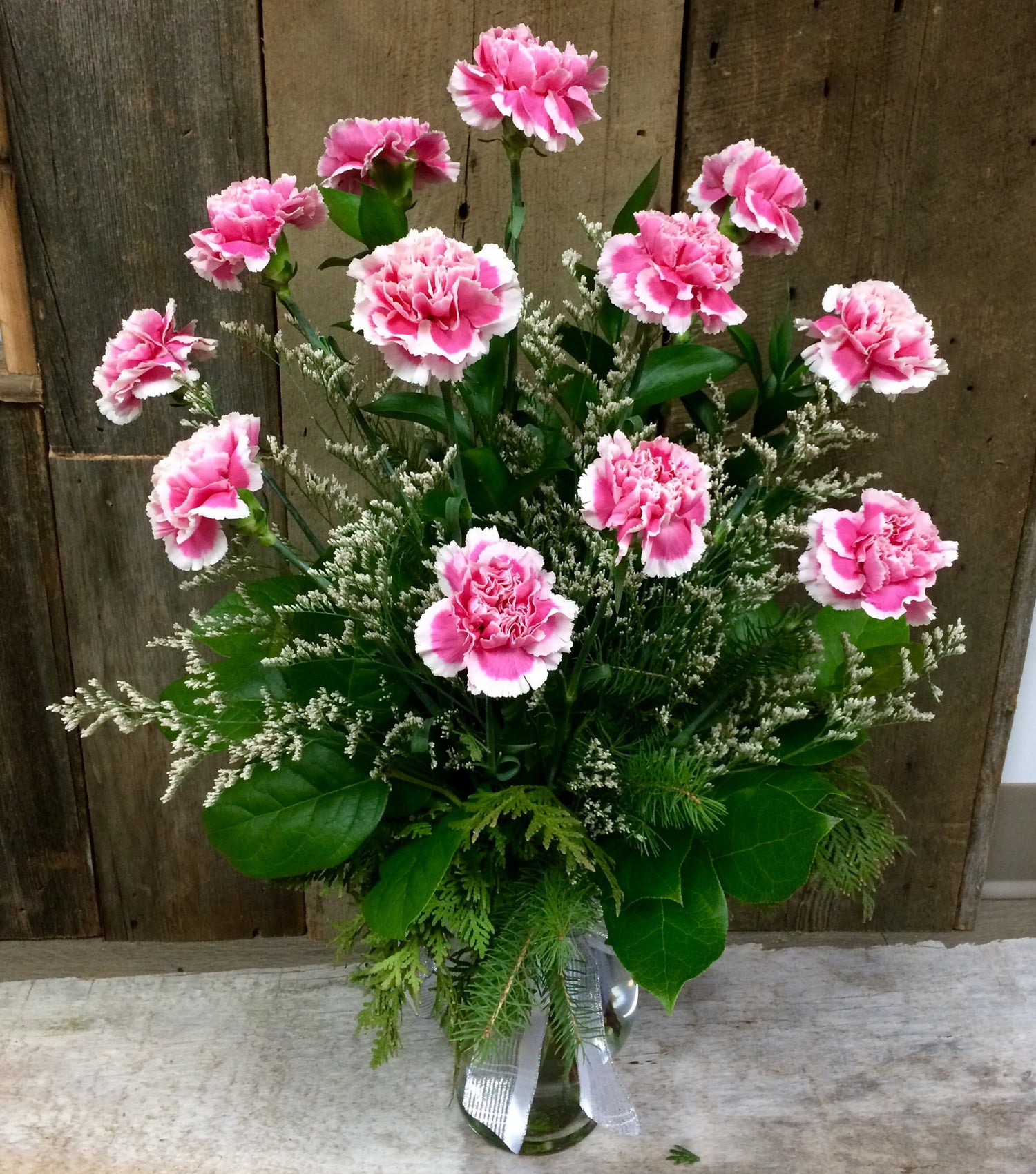 Dozen Carnations in Vase